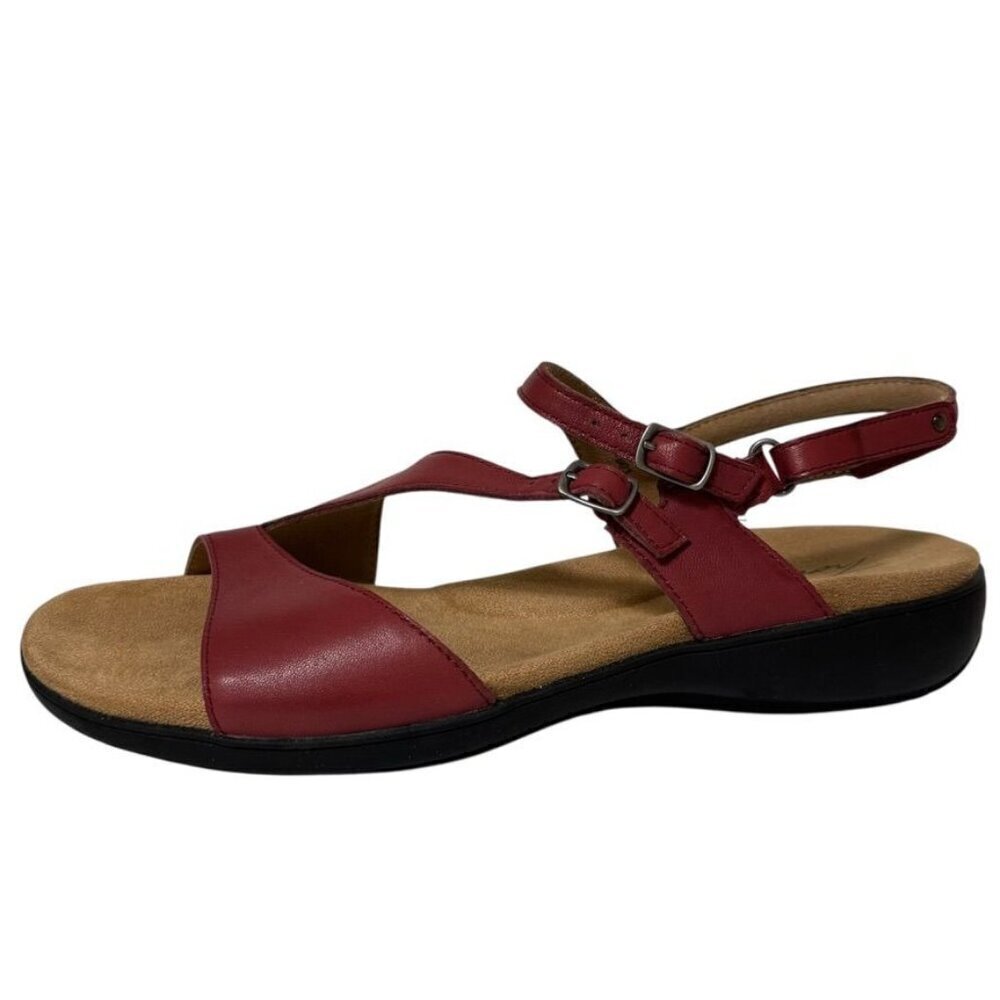 Trotters Riva Red Sandals Size 11 Red Strappy Adjustable Buckles Velcro Comfort